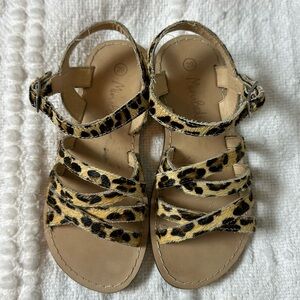 Mini Boden Girls Calf Hair Animal Print‎ Strappy Sandals Size 11.5